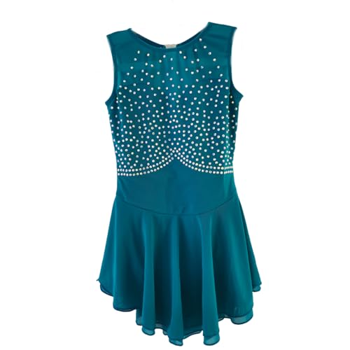 LIUHUO Eiskunstlaufkleid, einfarbig, ärmellos, Wettkampfleistung für Mädchen, grün, S