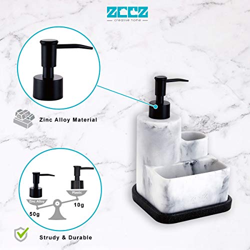 Zccz SOAPDISSPOHOL-02 White Soap Dispenser With Sponge Holder, Kitchen Soap Dispenser Pump, Sponge Caddy And Brush Holder 3 In 1 Set Organizer For Sink Countertop, Removable Tray, Marble Look thumb #3