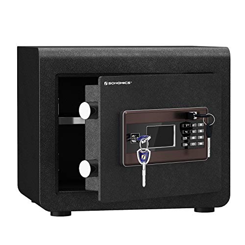 SONGMICS Safe Box, 0.9 Cubic Feet, Security Box, Dual Locking System, Anti-Theft, with Digital Keypad, Manual Override, Adjustable Divider, Alarm Function, for Home Office Hotel, Black ULBX110B01