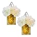 KINDEN Mason Jar Sconce - LED Timer Fairy Lights, Rustic Wooden Board with Bronze Retro Hooks, Glass Mason Jars, Hemp Ropes, 2 White & 2 Champagne Flowers, Hanging Wall Decor Crafts, Set of 2