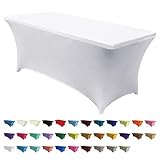 ABCCANOPY Spandex Table Cover 6 ft. Fitted 30+ Colors Polyester Tablecloth Stretch Spandex Table Cover-Table Toppers (6 FT Table Cover, White)
