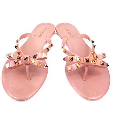 Image of TOP Moda Womens Studded Jelly Flip Flops Sandals with Bow
