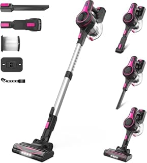 Generico Aspirapolvere Senza Fili Potente, Scopa Elettrica 45 Minuti Spazzola a LED Dust Cup Grande 1,2L, Scopa Elettrica in Piedi da Sola, per tappeti e peli di Animali