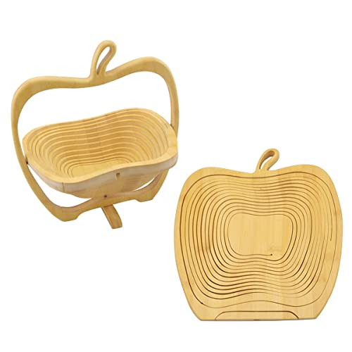 Ahblqd Natural Bamboo Foldable Fruit Basket 12“X11- Collapsible Creative Apple Shaped Fruit Bowl Multifunction Heat Resistant Bamboo Trivets Pot Mat Hot Pan Pads For Kitchen Table #TOP1