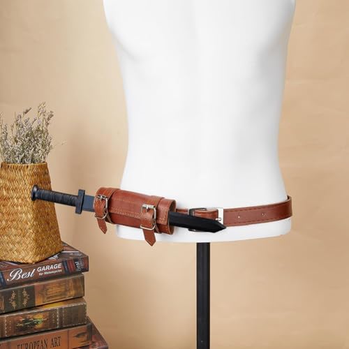 Image of GORGECRAFT Medieval Sword Dagger Frog Holster Adjustable Leather Sword Belt Viking Rapier Scabbard Holder Two-Buckle Waist PU Leather Sheath Clip Ring Carry Case for Halloween Assassin, Saddle Brown