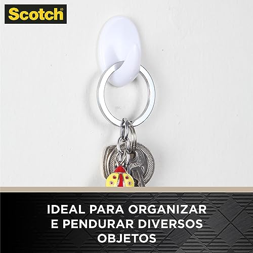 Scotch, 3M, Gancho Adesivo, Fixação Permanente, Sem Furos, Branco, 4 unidades