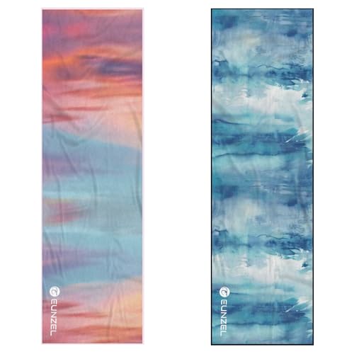 Eunzel 2 Pack Cooling Towel, Ice Towel for Neck, Soft Microfiber Chilly Towel Stay Cool for Sports, Yoga, Running, Gym, Workout, Biking, Camping & Outdoor Activities 40"x12", Sunset& Azure Wash