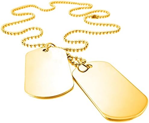 Men's Custom Engraving Stainless Steel Dog Tag Pendant Necklace with 55 cm Chains 2 Packs Shiny Polished Plated Gold/Black/Silver