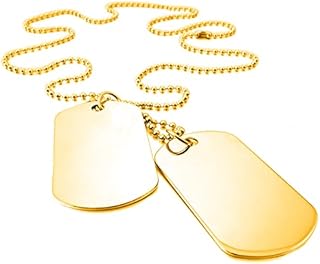 Men's Custom Engraving Stainless Steel Dog Tag Pendant Necklace with 55 cm Chains 2 Packs Shiny Polished Plated Gold/Black/Silver