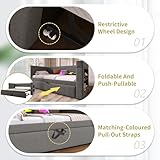 Daybed with Pull out Trundle Bed&USB Type C Charging Station&2 Shelves, 3ft Single Functional Upholstered Bed with Cup Holders, Linen Sofa Beds Guest Beds for Living Room&Bedroom, No Mattress, Grey - Image 5
