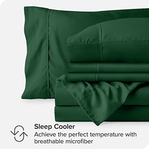 Bare Home Queen Sheet Set - 6 Piece Set - Hotel Luxury Bed Sheets - Ultra Soft - Deep Pockets - Easy Fit - Cooling & Breathable Sheets - Wrinkle Resistant - Cozy - Forest Green - Queen Sheets - 6 Pc #TOP2