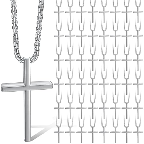 Kigeli 48 Pcs Cross Necklace Bulk Silver Stainless Steel Cross