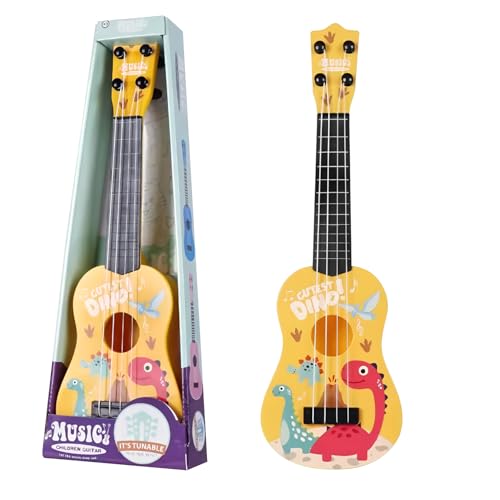 JurciCat 42cm Guitare Enfant Guitares et Instruments à Cordes pour Enfants avec 4 Cordes Ajustables Ukulele Enfants pour Les Tout Petits Les débutants Les garçons et Les Filles(Dinosaure)