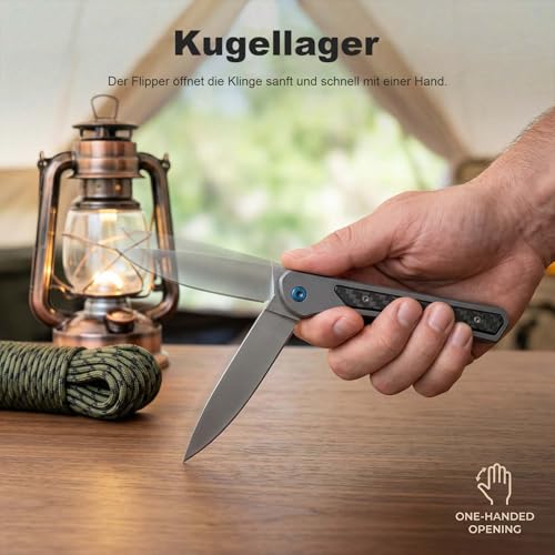Hision Premium EDC Klappmesser mit Carbonfaser-Griff & 8Cr13MoV Klinge – Robustes Taschenmesser für Camping, Survival & Wandern – Leichtes Faltmesser mit Frame Lock & Pocket Clip