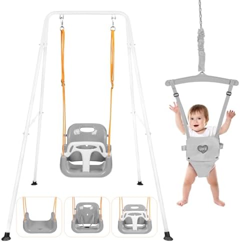 4-in-1 Baby Swing Jumper and Bouncers, Foldable Stand for Indoor & Outdoor