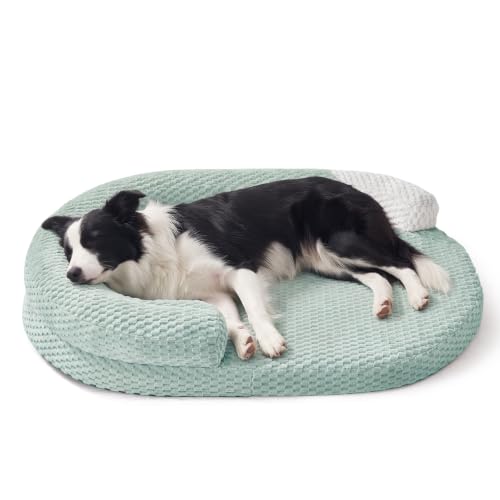JOEJOY Orthopedic Dog Beds Large Sized Dog, Washable Waterproof Oval Large Dog Bed with Removable Cover, Big Egg-Crate Memory Foam Pet Bed with Bolster Sides & Non-Skid Bottom, Green, 36''x27''