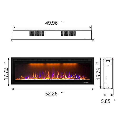 Valuxhome 50" Royal Slim Electric Fireplace Built-In With Remote Control,750/1500W #TOP1