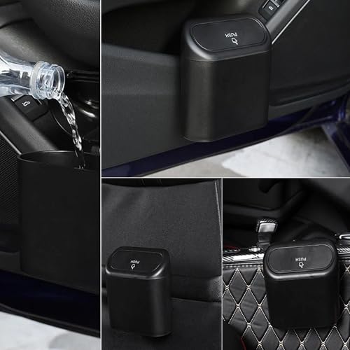Image of Car Trash Can with Lid Mini Car Trash Can | Auto Dustbin Garbage Organizer | Car Accessories for Interior, Garbage Bin for Car, Home, Office | Essential Multi-Purpose Car Trash Can (Black)