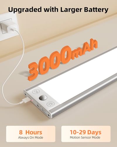 Image of EZVALO 3000mAh Under Cabinet Lighting Wireless, 150LM Super Bright Motion Sensor Light, Rechargeable Under Counter Lights for Kitchen, Dimmable Closet Light with 3-Inch Ultra-Wide Panel 2Pack