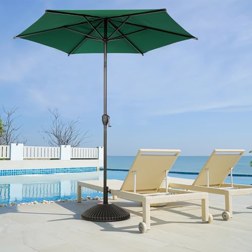 Image of Abba Patio 7.5FT Lyon Outdoor Patio Umbrella Outdoor Table Umbrella with Push Button Tilt and Crank Market Umbrella 6 Sturdy Ribs UV Protection Waterproof for Garden Deck Backyard Pool Dark Green