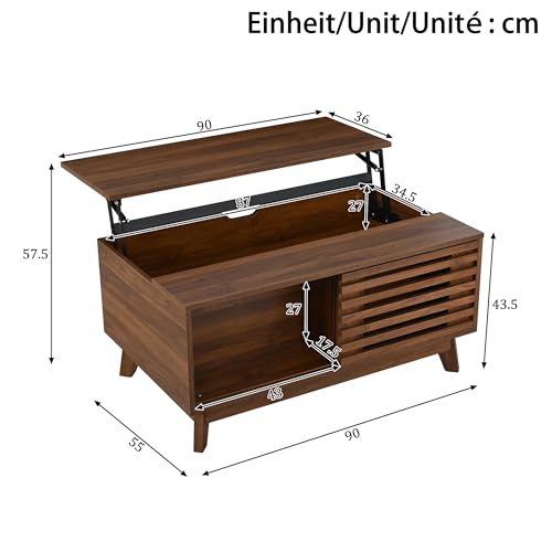Mesa de centro elevable para ahorrar espacio Homgoday con almacenaje de lamas 3