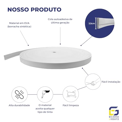 Moldura Roda Teto Eva Autocolante E23 3,5cmx1cm 25 Metros (Branco)