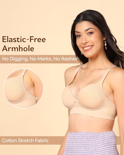 Image of Tweens Invisi-Fit Cotton Bonded Seamless Maximiser Bra | 3 /4th Coverage | Push-Up Level 1 | Elastic-Free Comfort | Wire-Free | Side Wings with Gripper | Adjustable Straps | Pack of 1 |