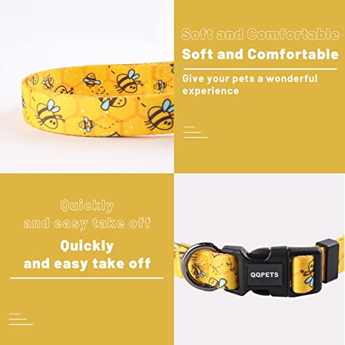 Dog Collar Personalized Adjustable Custom Basic Collars Soft Comfortable For Puppy Small Medium Large Dogs Or Cats Outdoor Training Walking Running (L, Yellow Bee) #TOP4