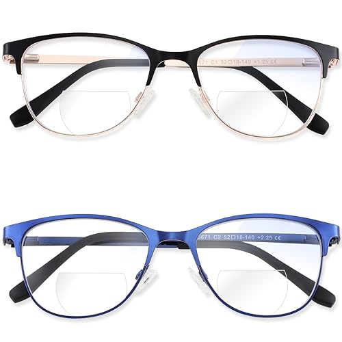 JCUANGR Bifocal Reading Glasses Women Oversized Clear Top Dual Focus No Line Cheaters Readers Stylish Cat Eye Wide Frame Transition Eyeglasses Ladies Cute Blue Light Computer Fashion Eyewear +2.5