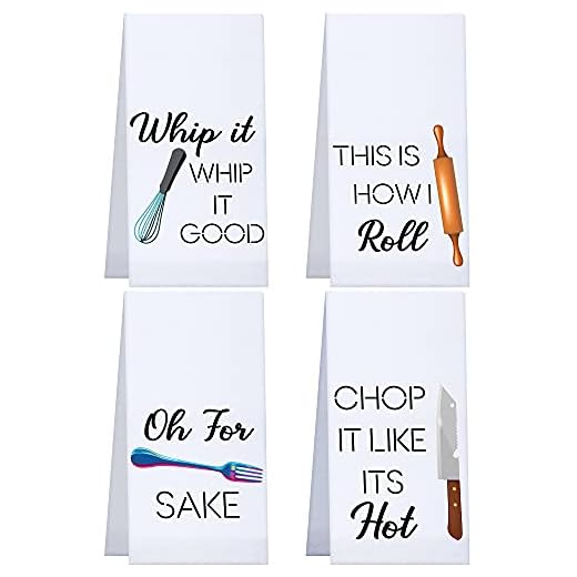 Patelai 4 Pieces Funny Kitchen Towels Dish Towels with Funny Saying Cute Decorative Dishcloths Sets Fun Dish Towels for Housewarming Present Home Kitchen Tools, 16 x 24 Inch