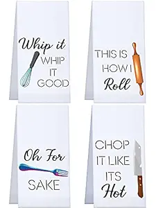 4 Pieces Funny Kitchen Towels Dish Towels with Funny Saying Cute Decorative Dishcloths Sets Fun Dish Towels for Housewarming Present Home Kitchen Tools, 16 x 24 Inch