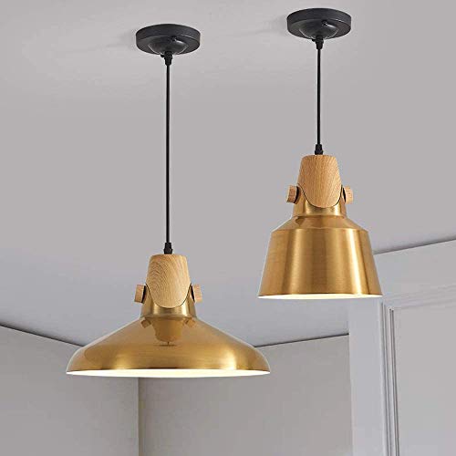 Suspension luminaire vintage en bois et métal lustre industriel E27 pour cuisine