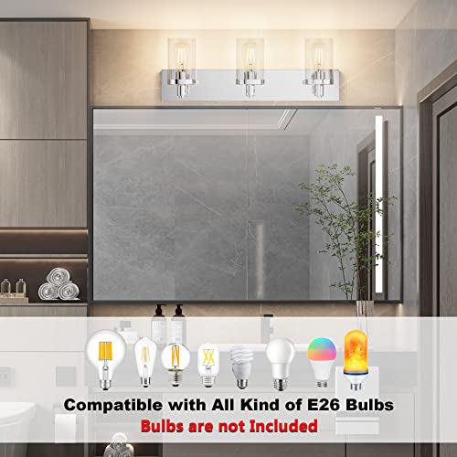 Aipsun Chrome Vanity Light for Bathroom 3 Light Farmhouse Bathroom Lights Fixtures Over Mirror with Clear Glass Shade(Exclude Bulb) by Aipsun - Image 7