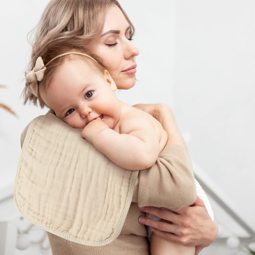 Image of MIGIOL Baby Burp Cloth 100% Cotton Newborn Cotton Muslin Burp Cloth 10x20 inches (Apricot Color 6 Pieces)