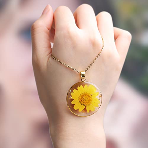 Pressed Flower Pendant Necklace - Birth Flower Women Necklaces With Gold Plated Chain As Unique Gifts For Graduation Cute Necklaces, Valentines Day Gifts For Her(Marigold) #TOP1
