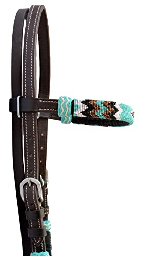 WeavingCraft Leather Hand Braided Headstall for Horse - Adjustable Horse Headstall Crafted with Pure Leather and Multicolor Beads-Durable Horse Headstalls (Brown - Standard)