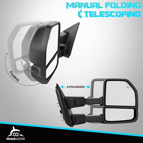 Image of Power Heated Tow Mirrors Compatible with Ford Super Duty(2017-2020), Extended Trailer Towing Side Mirrors w /Turn Signal fits F250 F350 F450 F550, Includes Puddle Light, Spot Auxiliary Light Mirror