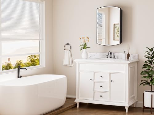 Keonjinn Black Bathroom Medicine Cabinet with Mirror 16"x26", Metal Framed by Keonjinn - Used condition - Image 8