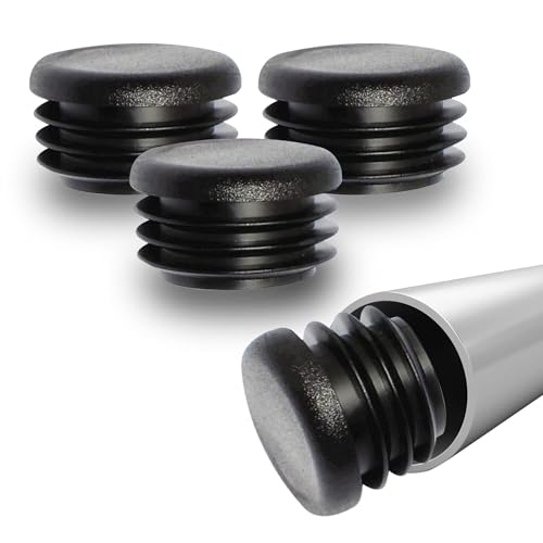 Image of Prescott Plastics 1 inch (25.4mm) Outer Diameter Ribbed Plastic Hole Plugs, Round Black Metal Tubing End Caps, Strong Furniture Leg Inserts, Impact & Weather Resistant, Made in the USA - 10 Pack