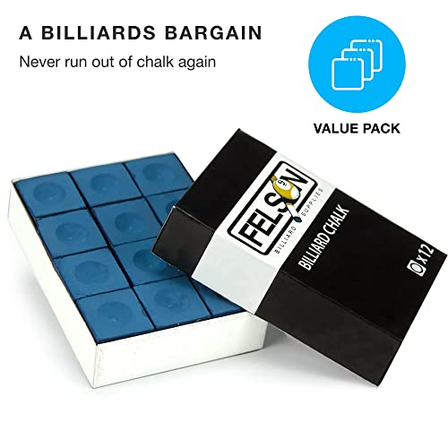 Felson Pool Chalk Cubes | Pool Table Accessories for Table Billiards | Pool Cue Chalk & Storage Box | Blue 12 Count (Pack of 1)