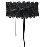 Cinturón Ancho de Mujer con Decoración de Encaje y Lazo, Obi Cinturones Anchos Mujer para Vestidos y Trajes de Boda - Cinturón Ajustable Negro para Cintura