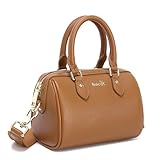 INICAT Barrel Bag for Women Top Handle Satchel Shoulder Boston Bags Crossbody Purse Handbag with Detachable Long Strap(Brown)