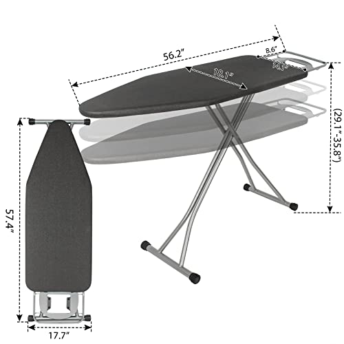 Akozlin 48" X 18" Extra Wide Ironing Board With Height Adjustable Up To 36",Solid Steam Iron Rest,T-Leg Extreme Stability Foldable Ironing Board For Home Laundry Room Dorm Grey #TOP5