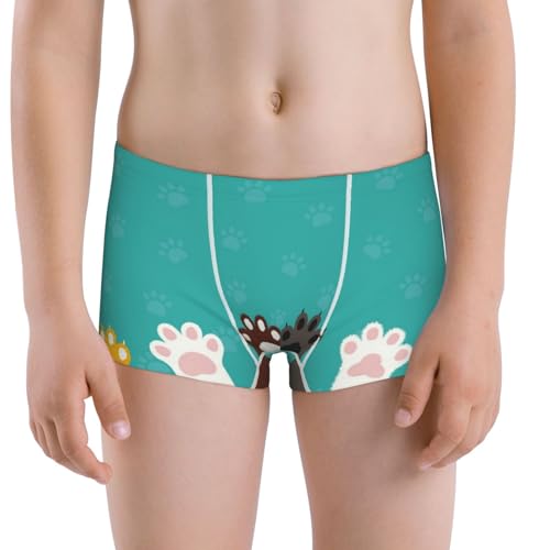 Boys' Cotton Boxer Brief Soft Underwear-Cute Cat Paw And Dog