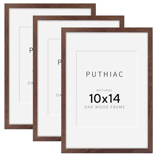puthiac 10x14 Solid Oak Wood Picture Frames, Walnut, 3 Pack