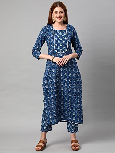 Image of ANNI DESIGNER Women's Cotton Blend Printed Straight Kurta With Pant