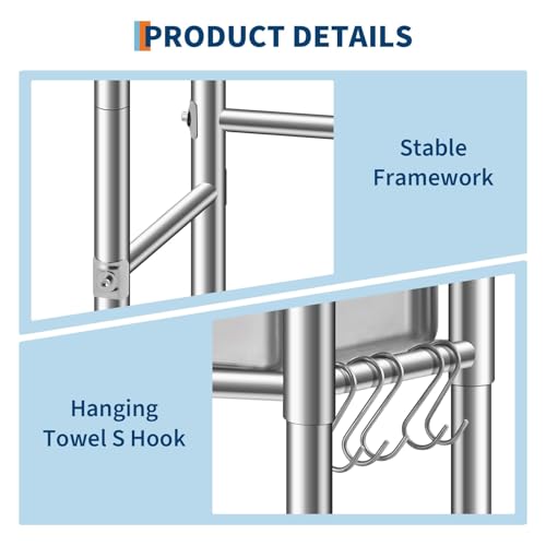 Image of Garvee Stainless Steel Utility Sink with Faucet & Storage Shelf, 304 Single Bowl Freestanding Sink with Adjustable Legs, S-Hooks, Hot & Cold Water Pipes for Kitchen, Laundry, Garage, Farm, Outdoor Use