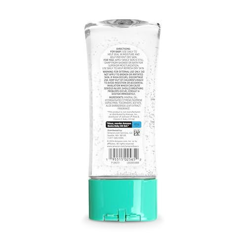 Amazon Basics Baby Oil Gel with Aloe Vera & Vitamin E, Moisturizing, Fast Absorbing, No-Mess, Dermatologist Tested, 6.5 fl oz, Pack of 1 (Previously Solimo) view 2