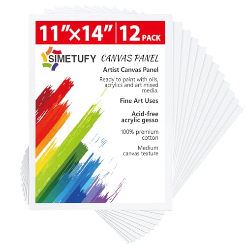 Simetufy 11 x 14 inch 12 Pack Painting Canvas Panels, Canvas Boards for Painting Gesso Primed Acid-Free 100% Cotton for Acrylics Oil Watercolor Paints