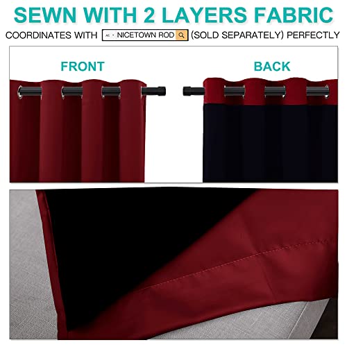 Image of NICETOWN 100% Blackout Cold Blocking Curtains with Black Liner Backing, Thermal Insulated Curtains for Living Room, Noise Reducing Drapes, Burgundy Red, 52 inches x 84 inches Per Panel, Set of 2